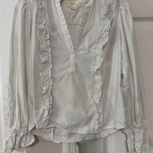 Anthropology White Ruffled Blouse